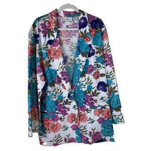 Worthington Womens Size 20T Tall Floral Print Blazer Jacket Turquoise Purple